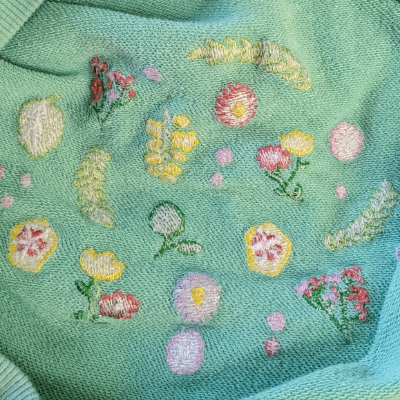 Clammy Heart Flower Embroidery Sweatshirt in Mint Green - Picture 7 of 8